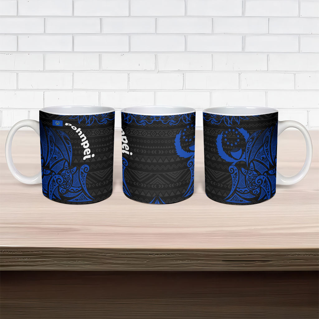 Pohnpei Federated States Of Micronesia Ceramic Mug Polynesian Tribal Heritage Art With Blue Island Tattoo Patterns