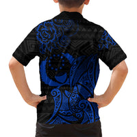 Pohnpei Federated States Of Micronesia Family Matching Long Sleeve Bodycon Dress and Hawaiian Shirt Polynesian Tribal Heritage Art With Blue Island Tattoo Patterns TS04 - Polynesian Pride