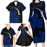 Pohnpei Federated States Of Micronesia Family Matching Long Sleeve Bodycon Dress and Hawaiian Shirt Polynesian Tribal Heritage Art With Blue Island Tattoo Patterns TS04 - Polynesian Pride