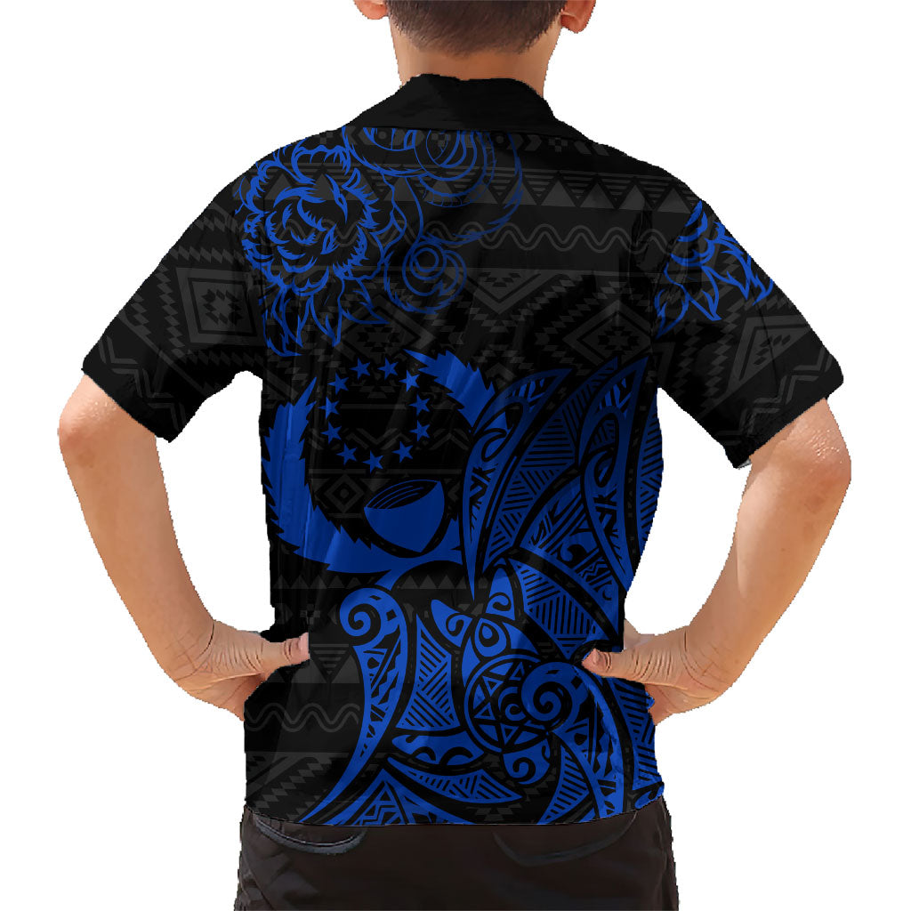 Pohnpei Federated States Of Micronesia Family Matching Off The Shoulder Long Sleeve Dress and Hawaiian Shirt Polynesian Tribal Heritage Art With Blue Island Tattoo Patterns TS04 - Polynesian Pride
