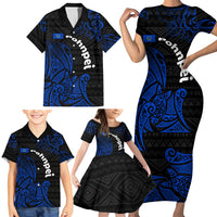 Pohnpei Federated States Of Micronesia Family Matching Short Sleeve Bodycon Dress and Hawaiian Shirt Polynesian Tribal Heritage Art With Blue Island Tattoo Patterns TS04 - Polynesian Pride