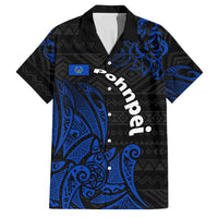 Pohnpei Federated States Of Micronesia Family Matching Summer Maxi Dress and Hawaiian Shirt Polynesian Tribal Heritage Art With Blue Island Tattoo Patterns TS04 Dad's Shirt - Short Sleeve Black Blue - Polynesian Pride