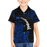 Pohnpei Federated States Of Micronesia Family Matching Tank Maxi Dress and Hawaiian Shirt Polynesian Tribal Heritage Art With Blue Island Tattoo Patterns