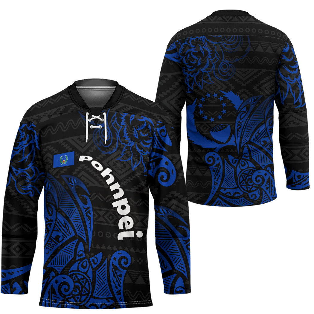 Pohnpei Federated States Of Micronesia Hockey Jersey Polynesian Tribal Heritage Art With Blue Island Tattoo Patterns