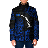 Pohnpei Federated States Of Micronesia Padded Jacket Polynesian Tribal Heritage Art With Blue Island Tattoo Patterns