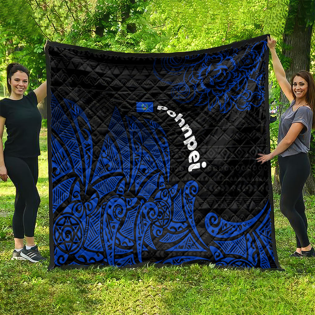 Pohnpei Federated States Of Micronesia Quilt Polynesian Tribal Heritage Art With Blue Island Tattoo Patterns
