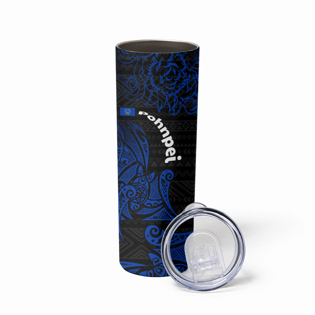 Pohnpei Federated States Of Micronesia Skinny Tumbler Polynesian Tribal Heritage Art With Blue Island Tattoo Patterns