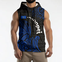 Pohnpei Federated States Of Micronesia Sleeveless Zip Hoodie Polynesian Tribal Heritage Art With Blue Island Tattoo Patterns