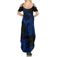 Pohnpei Federated States Of Micronesia Summer Maxi Dress Polynesian Tribal Heritage Art With Blue Island Tattoo Patterns