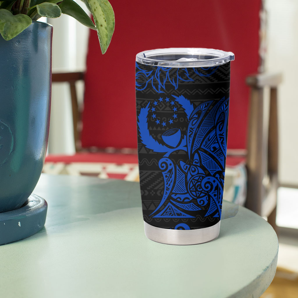 Pohnpei Federated States Of Micronesia Tumbler Cup Polynesian Tribal Heritage Art With Blue Island Tattoo Patterns