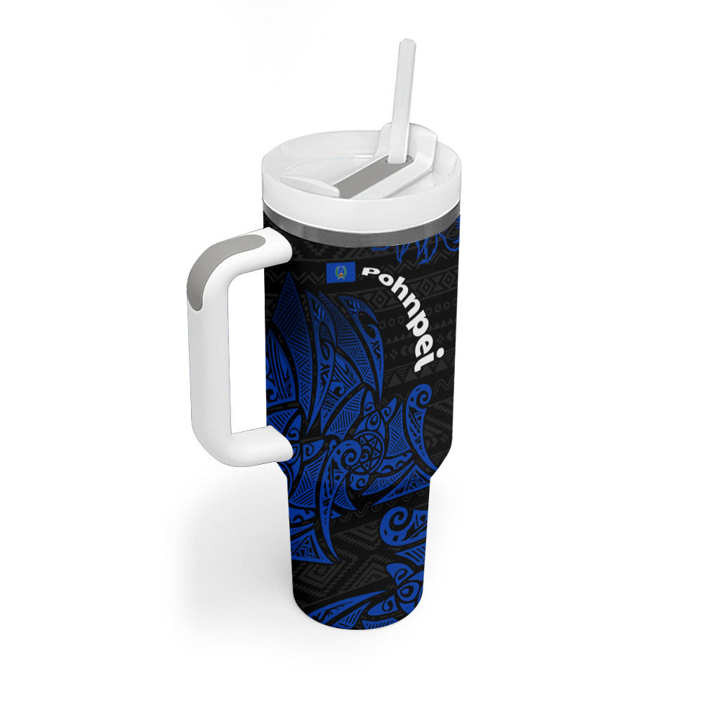 Pohnpei Federated States Of Micronesia Tumbler With Handle Polynesian Tribal Heritage Art With Blue Island Tattoo Patterns