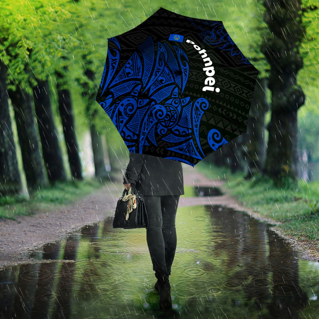 Pohnpei Federated States Of Micronesia Umbrella Polynesian Tribal Heritage Art With Blue Island Tattoo Patterns