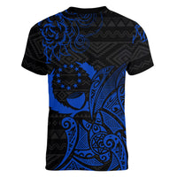 Pohnpei Federated States Of Micronesia Women V-Neck T-Shirt Polynesian Tribal Heritage Art With Blue Island Tattoo Patterns