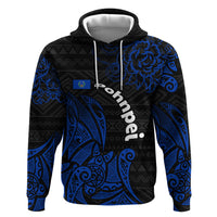Pohnpei Federated States Of Micronesia Zip Hoodie Polynesian Tribal Heritage Art With Blue Island Tattoo Patterns