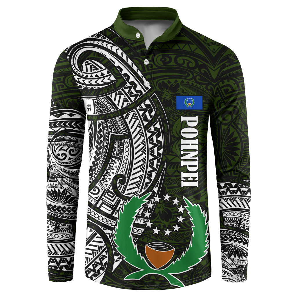 Pohnpei Federated States Of Micronesia Button Sweatshirt Polynesian Tribal Heritage Art With Kaselehlie State Seal