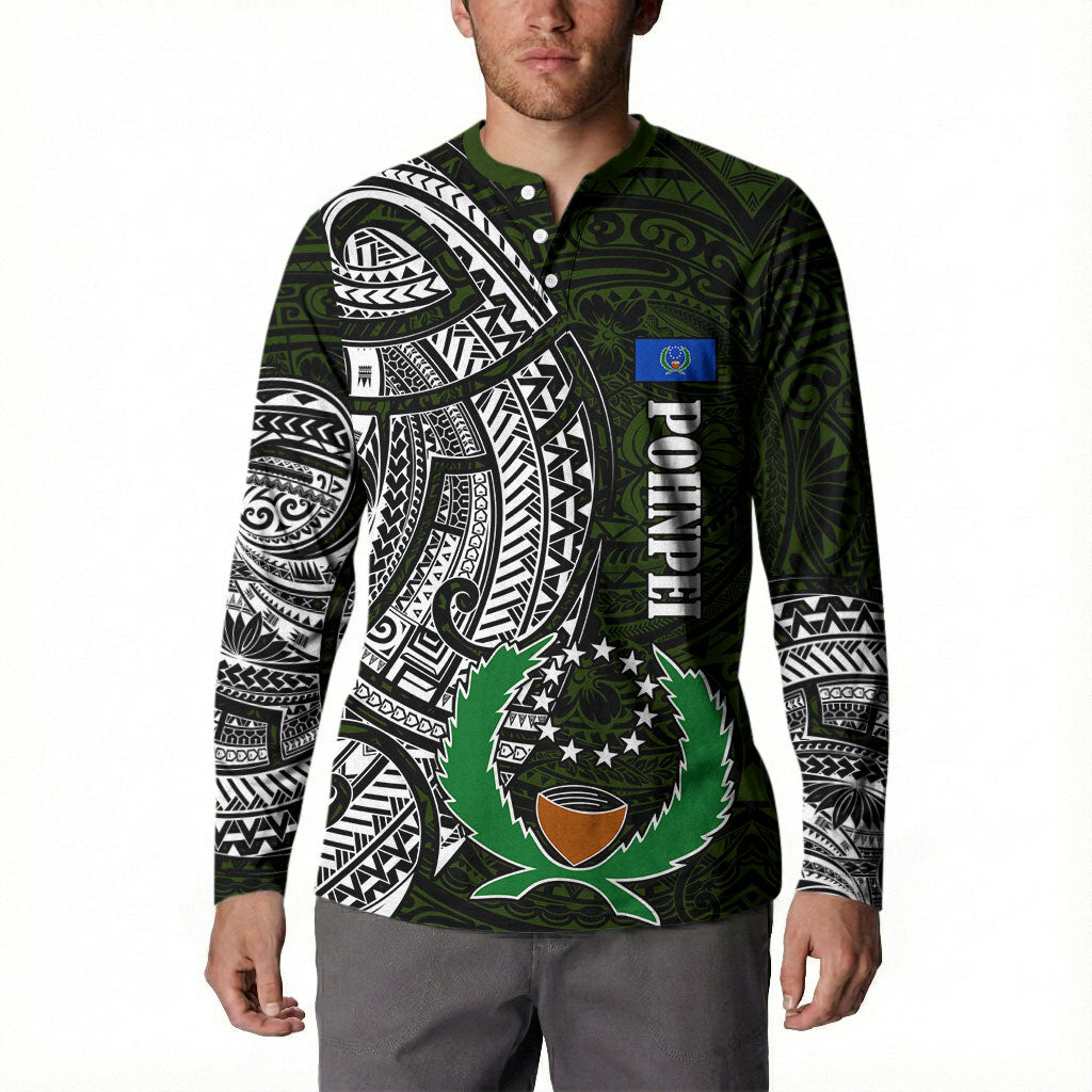 Pohnpei Federated States Of Micronesia Button Sweatshirt Polynesian Tribal Heritage Art With Kaselehlie State Seal