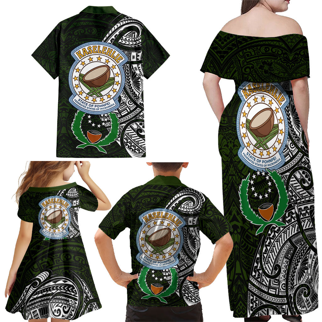 Pohnpei Federated States Of Micronesia Family Matching Off Shoulder Maxi Dress and Hawaiian Shirt Polynesian Tribal Heritage Art With Kaselehlie State Seal TS04 - Polynesian Pride