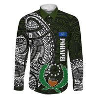Pohnpei Federated States Of Micronesia Family Matching Off Shoulder Maxi Dress and Hawaiian Shirt Polynesian Tribal Heritage Art With Kaselehlie State Seal TS04 Dad's Shirt - Long Sleeve Green White - Polynesian Pride