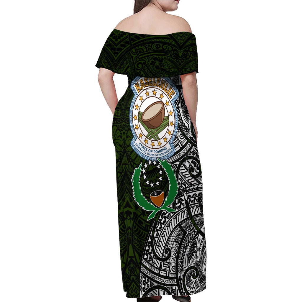 Pohnpei Federated States Of Micronesia Family Matching Off Shoulder Maxi Dress and Hawaiian Shirt Polynesian Tribal Heritage Art With Kaselehlie State Seal TS04 - Polynesian Pride