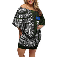 Pohnpei Federated States Of Micronesia Family Matching Off Shoulder Short Dress and Hawaiian Shirt Polynesian Tribal Heritage Art With Kaselehlie State Seal