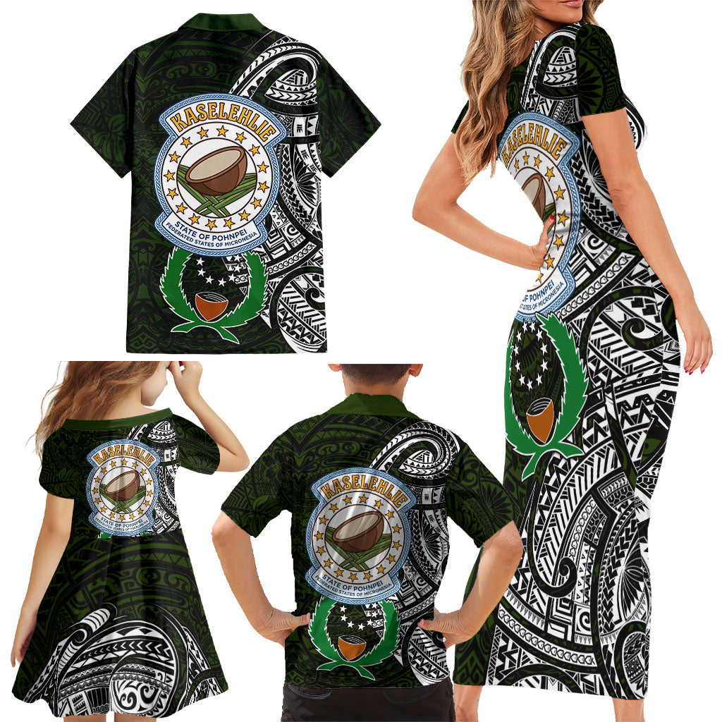 Pohnpei Federated States Of Micronesia Family Matching Short Sleeve Bodycon Dress and Hawaiian Shirt Polynesian Tribal Heritage Art With Kaselehlie State Seal