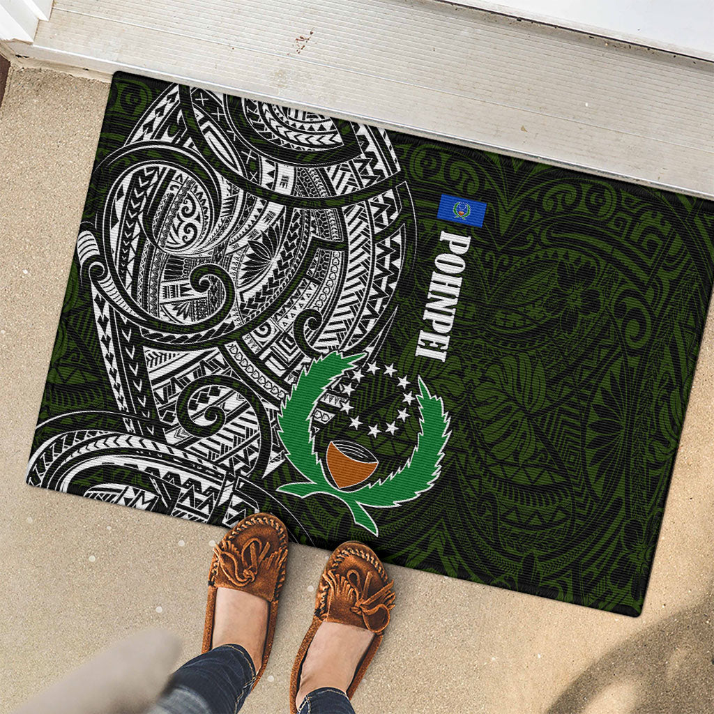 Pohnpei Federated States Of Micronesia Rubber Doormat Polynesian Tribal Heritage Art With Kaselehlie State Seal