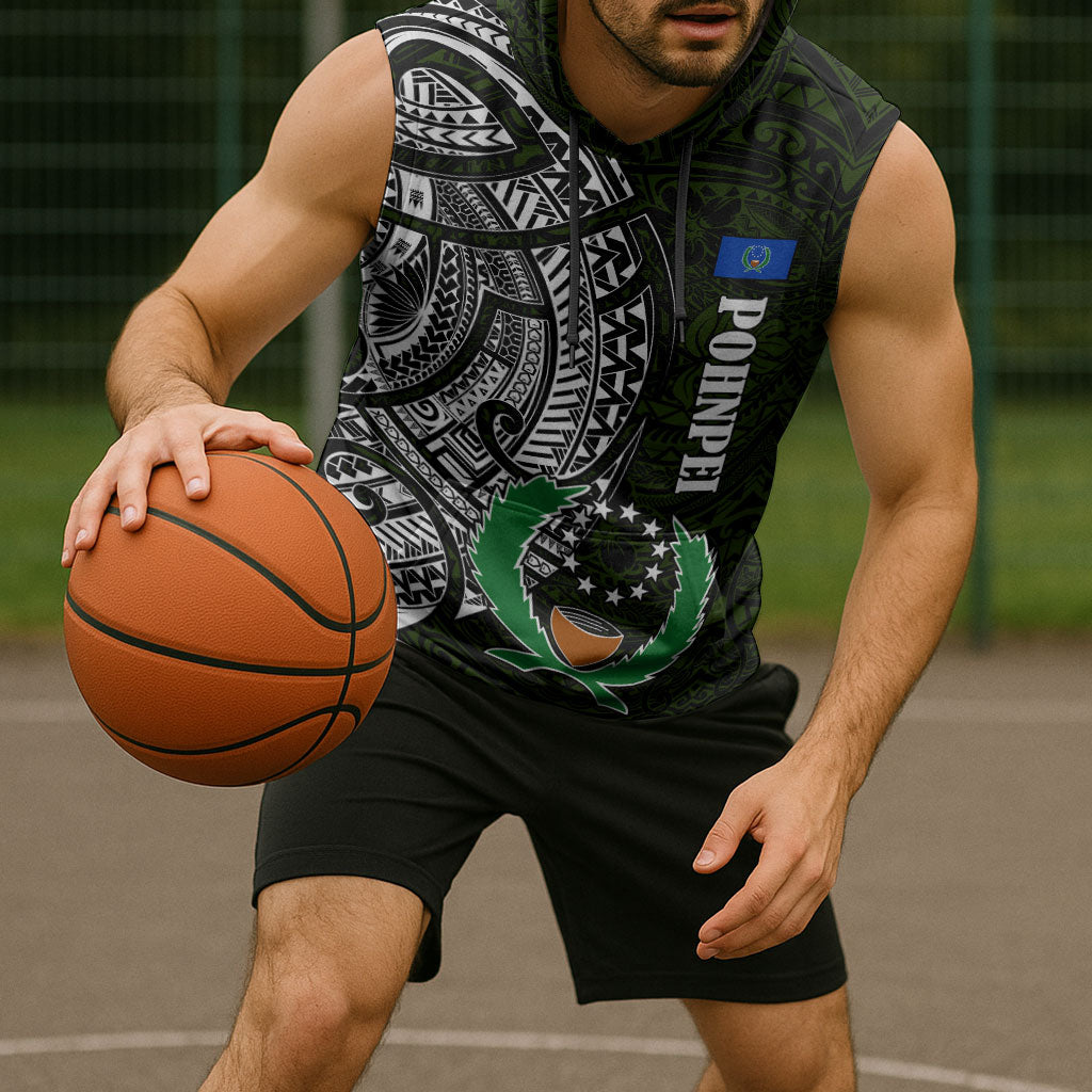Pohnpei Federated States Of Micronesia Sleeveless Hoodie Polynesian Tribal Heritage Art With Kaselehlie State Seal