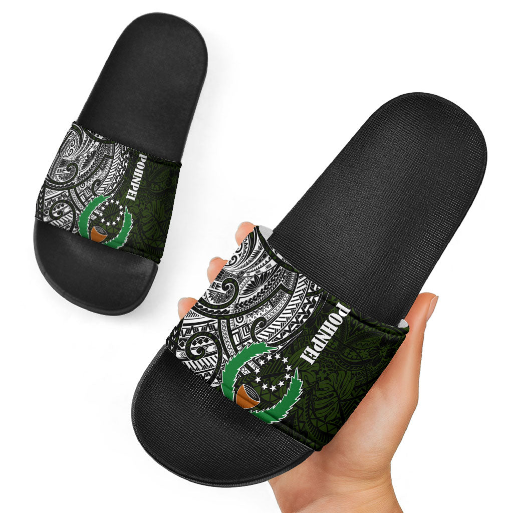 Pohnpei Federated States Of Micronesia Slide Sandals Polynesian Tribal Heritage Art With Kaselehlie State Seal