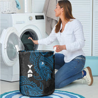 Yap Island Tribal Heritage Laundry Basket Micronesian Polynesian Tattoo Pattern Blue Black Cultural Art