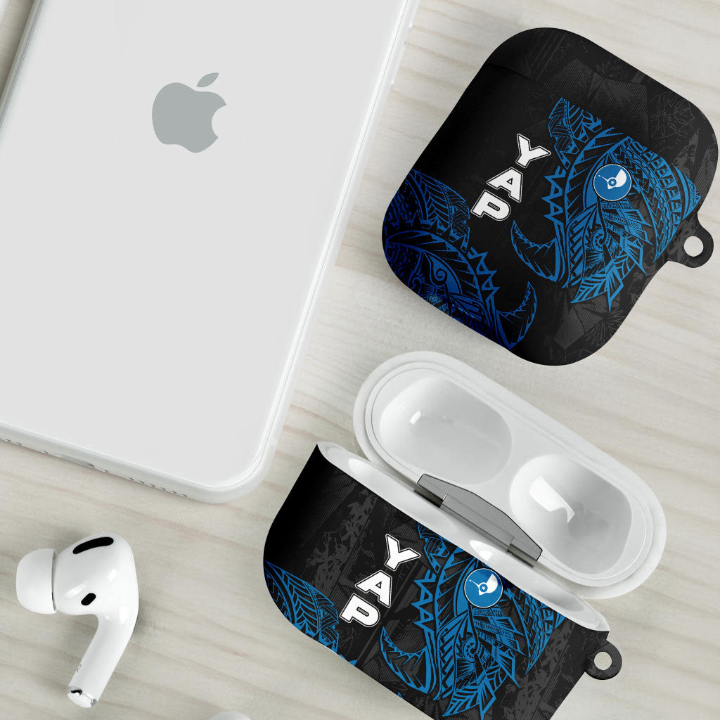 Yap Island Tribal Heritage AirPods Case Micronesian Polynesian Tattoo Pattern Blue Black Cultural Art