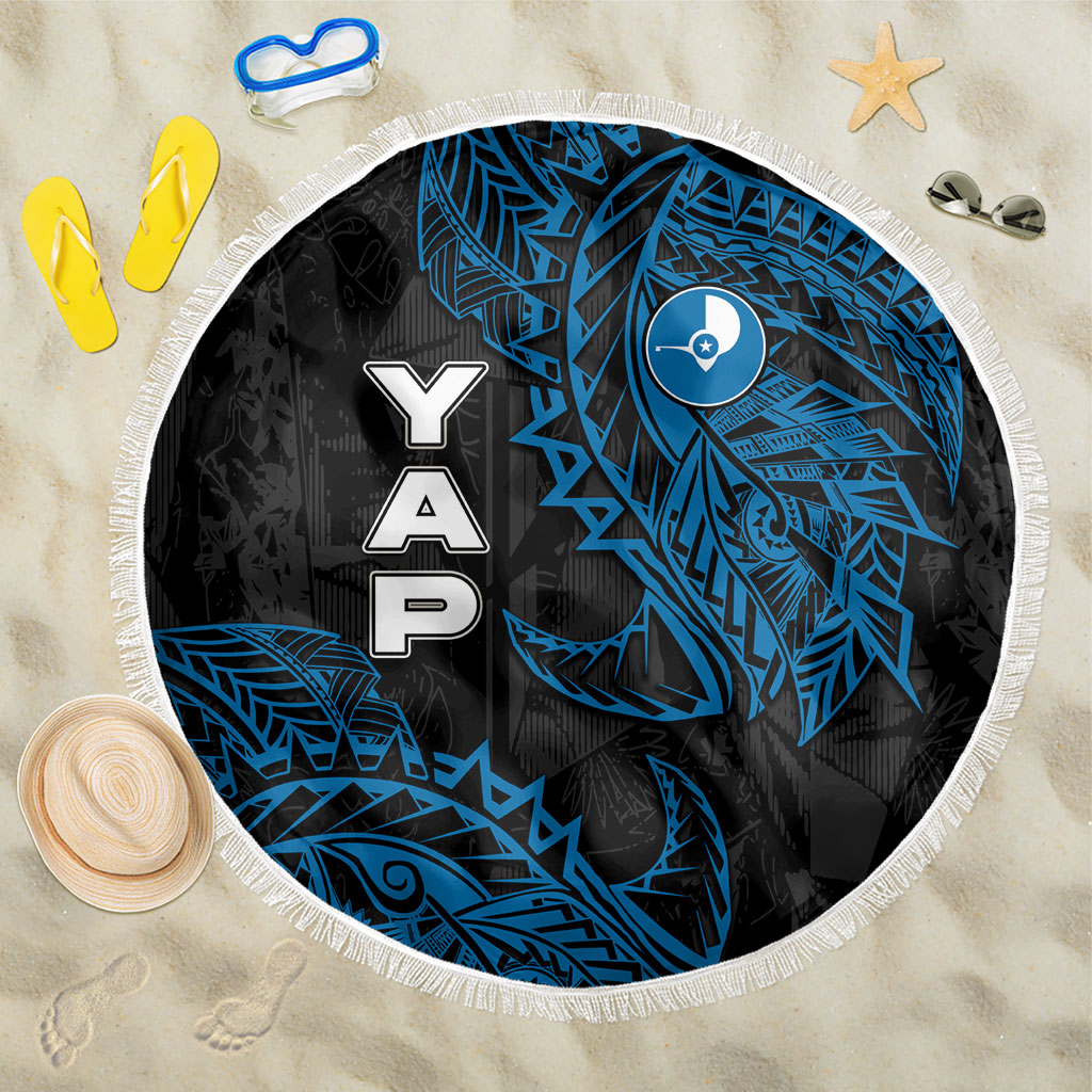 Yap Island Tribal Heritage Beach Blanket Micronesian Polynesian Tattoo Pattern Blue Black Cultural Art