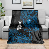 Yap Island Tribal Heritage Blanket Micronesian Polynesian Tattoo Pattern Blue Black Cultural Art