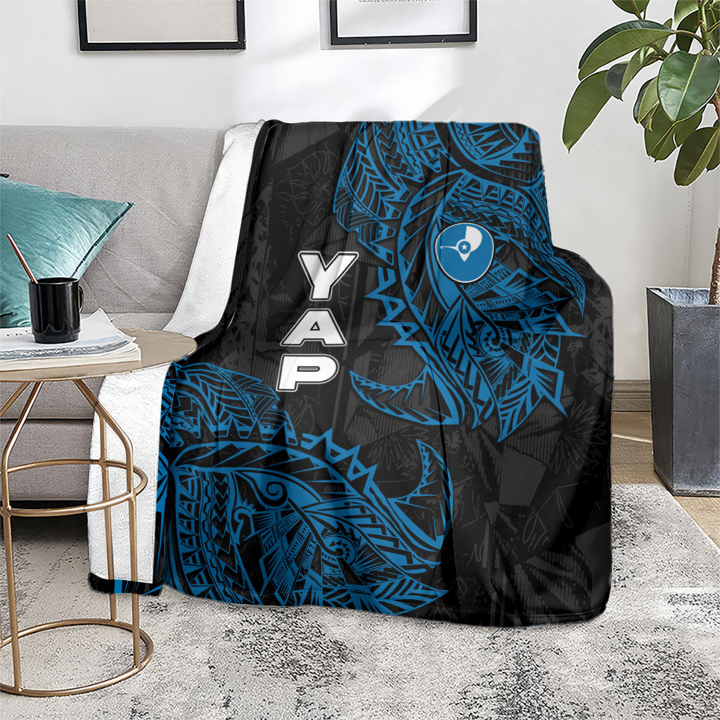 Yap Island Tribal Heritage Blanket Micronesian Polynesian Tattoo Pattern Blue Black Cultural Art