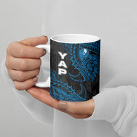 Yap Island Tribal Heritage Ceramic Mug Micronesian Polynesian Tattoo Pattern Blue Black Cultural Art