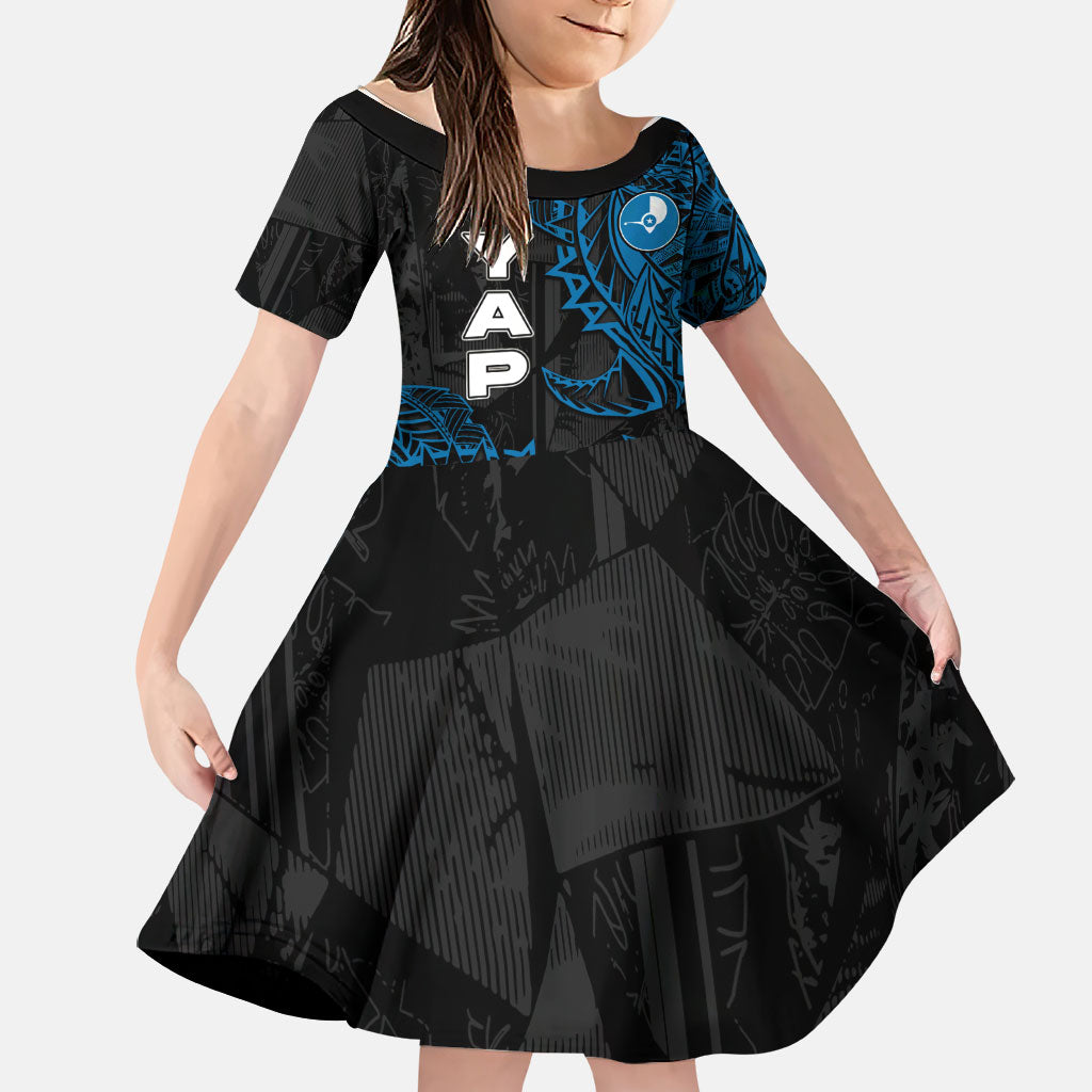 Yap Island Tribal Heritage Family Matching Mermaid Dress and Hawaiian Shirt Micronesian Polynesian Tattoo Pattern Blue Black Cultural Art
