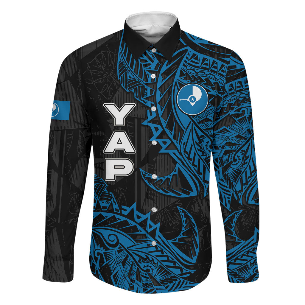 Yap Island Tribal Heritage Family Matching Tank Maxi Dress and Hawaiian Shirt Micronesian Polynesian Tattoo Pattern Blue Black Cultural Art