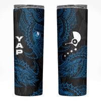 Yap Island Tribal Heritage Skinny Tumbler Micronesian Polynesian Tattoo Pattern Blue Black Cultural Art