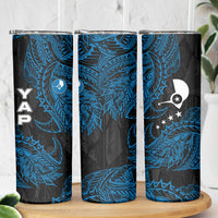 Yap Island Tribal Heritage Skinny Tumbler Micronesian Polynesian Tattoo Pattern Blue Black Cultural Art