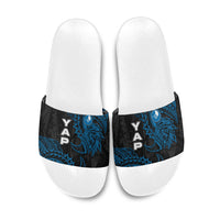Yap Island Tribal Heritage Slide Sandals Micronesian Polynesian Tattoo Pattern Blue Black Cultural Art