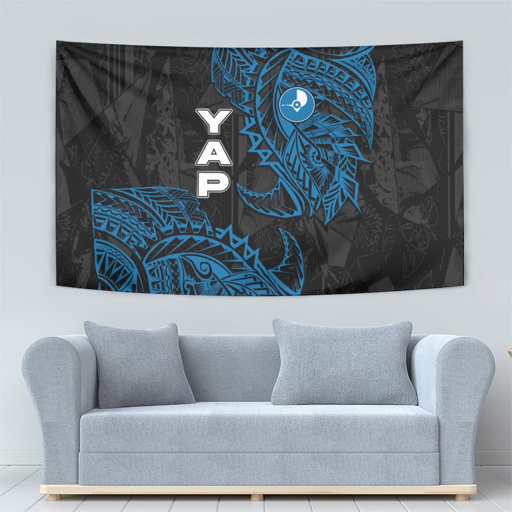 Yap Island Tribal Heritage Tapestry Micronesian Polynesian Tattoo Pattern Blue Black Cultural Art