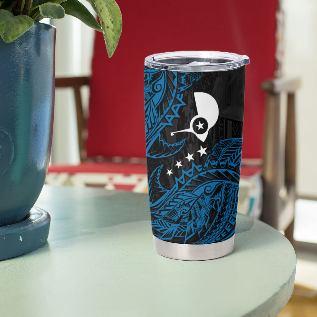 Yap Island Tribal Heritage Tumbler Cup Micronesian Polynesian Tattoo Pattern Blue Black Cultural Art