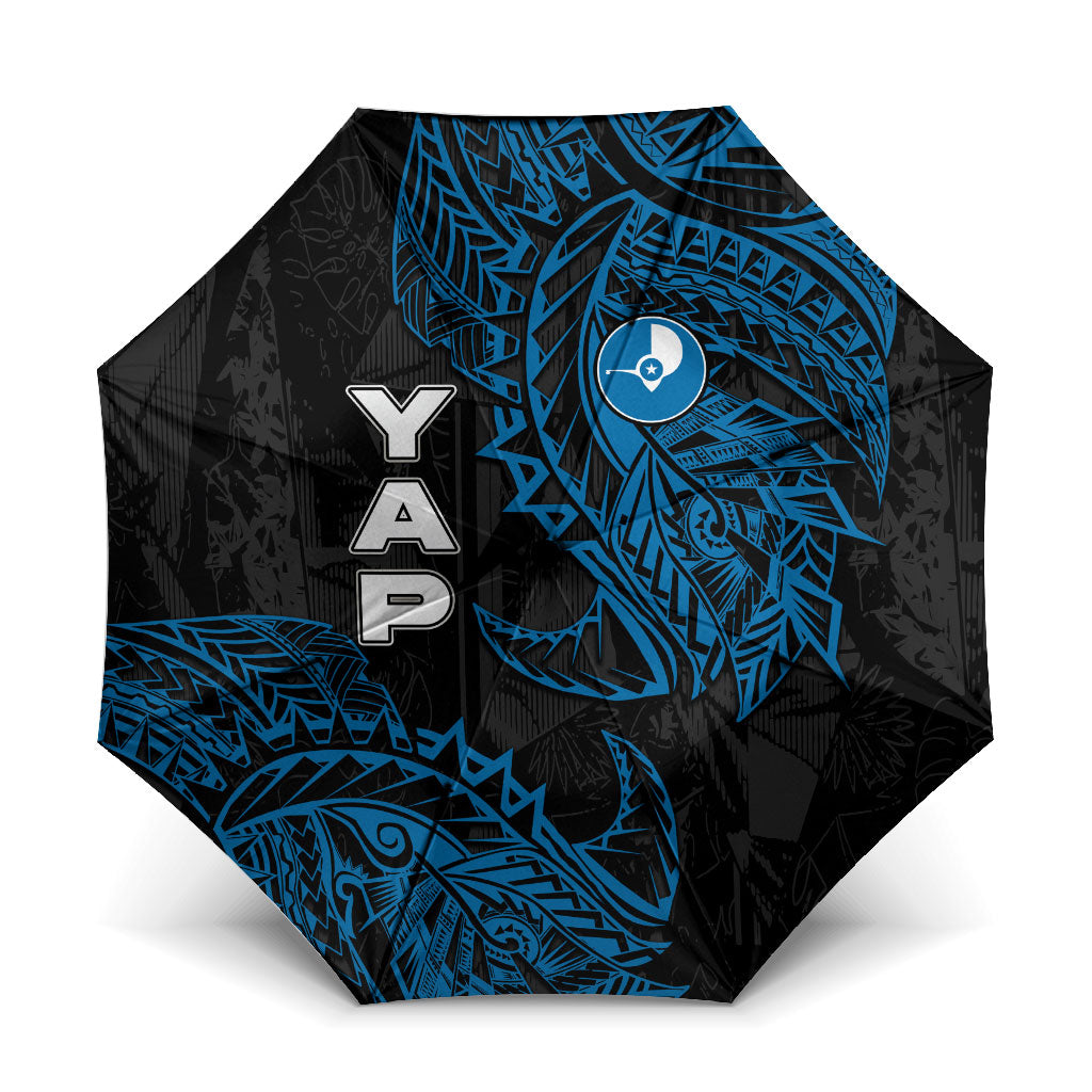 Yap Island Tribal Heritage Umbrella Micronesian Polynesian Tattoo Pattern Blue Black Cultural Art