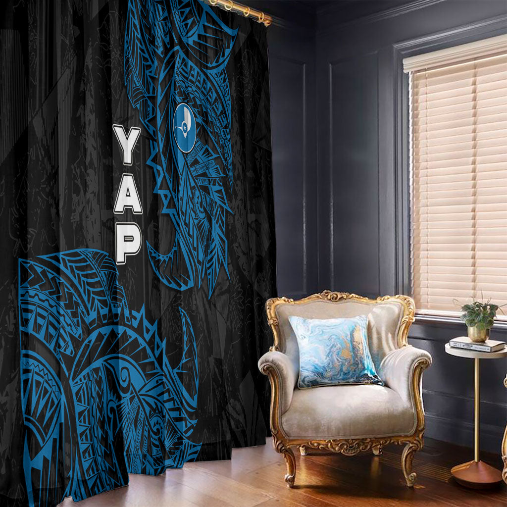 Yap Island Tribal Heritage Window Curtain Micronesian Polynesian Tattoo Pattern Blue Black Cultural Art