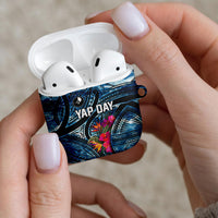 Yap Day Island Floral Tribal Heritage AirPods Case Micronesian Hibiscus Pattern Polynesian Tattoo Blue Art