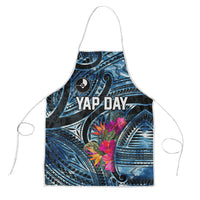 Yap Day Island Floral Tribal Heritage Apron Micronesian Hibiscus Pattern Polynesian Tattoo Blue Art