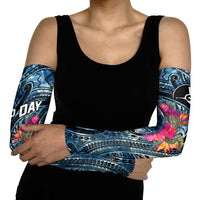 Yap Day Island Floral Tribal Heritage Arm Sleeves Micronesian Hibiscus Pattern Polynesian Tattoo Blue Art