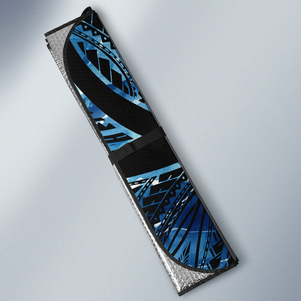 Yap Day Island Floral Tribal Heritage Auto Sun Shade Micronesian Hibiscus Pattern Polynesian Tattoo Blue Art