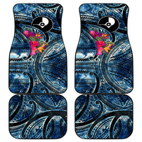 Yap Day Island Floral Tribal Heritage Car Mats Micronesian Hibiscus Pattern Polynesian Tattoo Blue Art