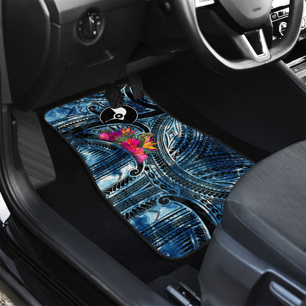 Yap Day Island Floral Tribal Heritage Car Mats Micronesian Hibiscus Pattern Polynesian Tattoo Blue Art