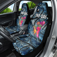Yap Day Island Floral Tribal Heritage Car Seat Cover Micronesian Hibiscus Pattern Polynesian Tattoo Blue Art